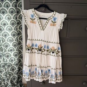 Roller Rabbit White Dress with Blue and Green Embroidery